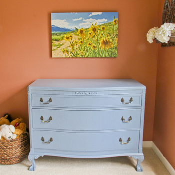 Blue painted dresser. Toddler bedroom tour. Calm Cradle Photo & Design