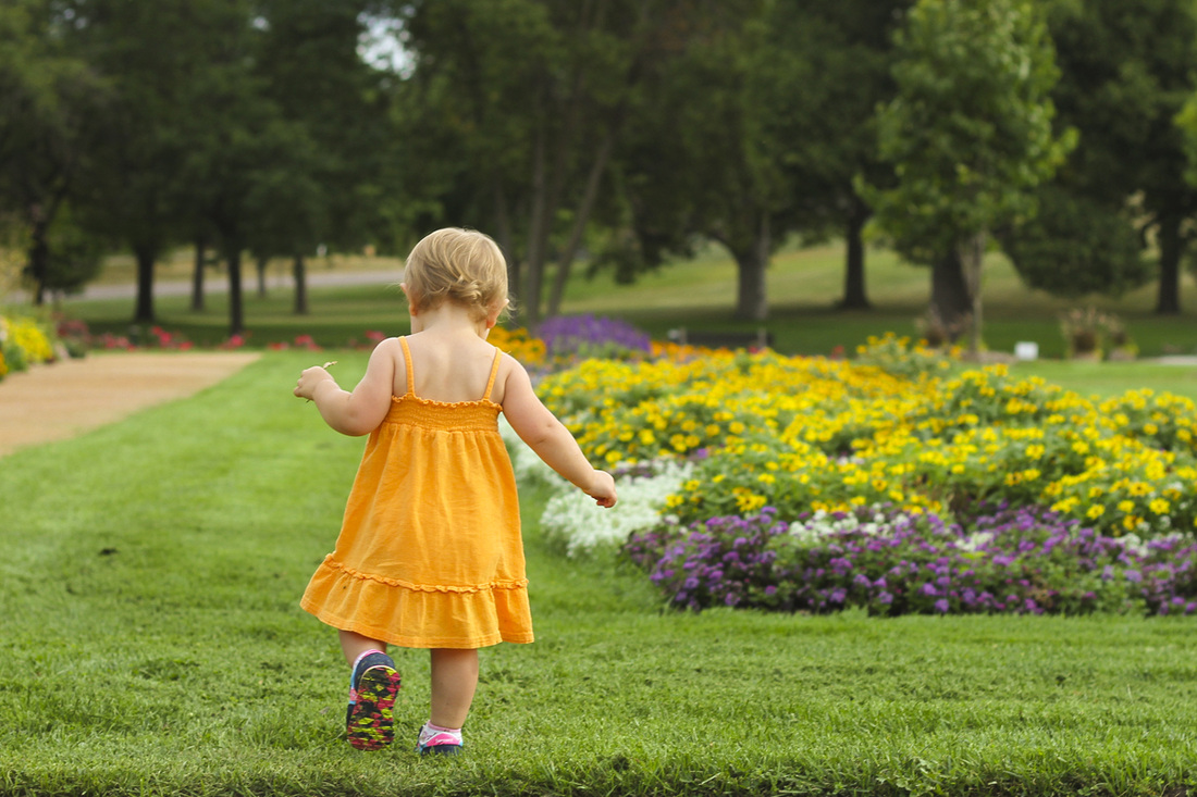 Toddler running around the Lyndale Park Rose Gardens. Minneapolis, Minnesota (MN). By Calm Cradle Photo & Design