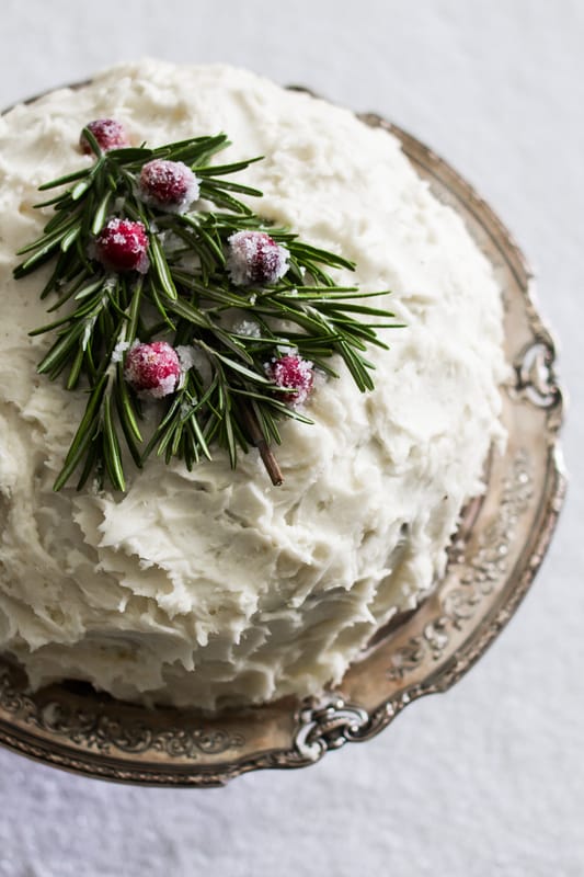 Pretty holiday home tour. Cake with rosemary and cranberry tree. (Christmas decor. Wreaths. Christmas tree. Mantel decorations.) By Calm Cradle Photo & Design