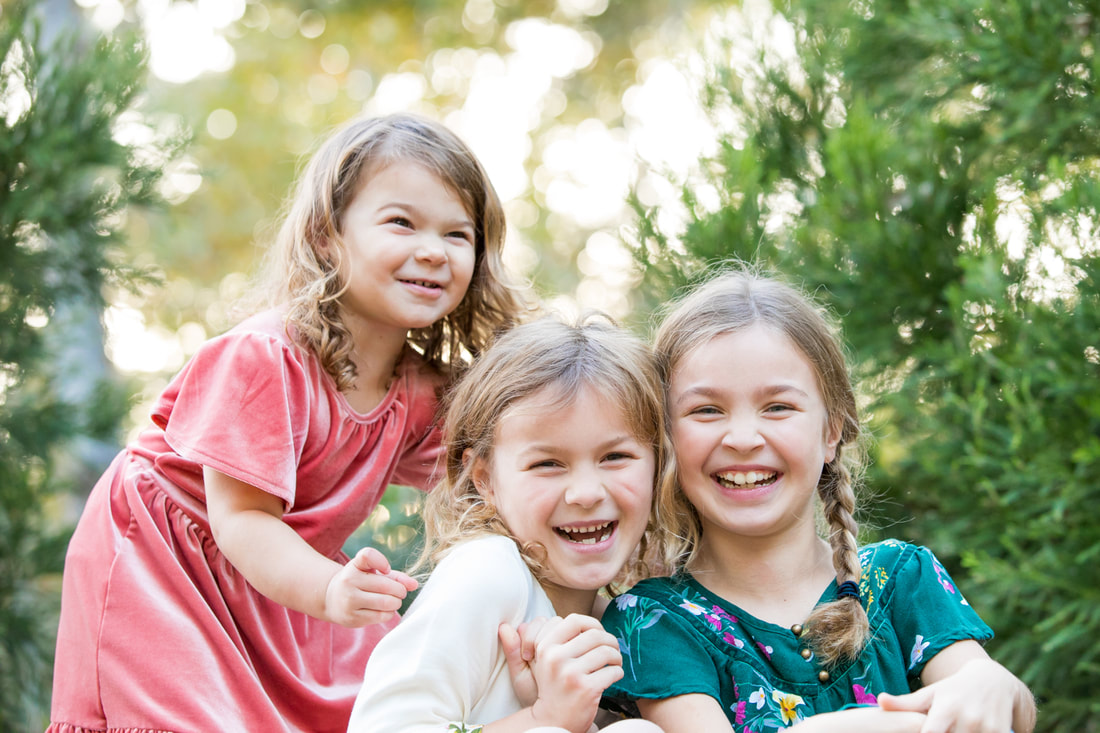 Holiday cards in pink and green: Seek wonder. Three sisters. Lifestyle portraits by Calm Cradle Photo & Design