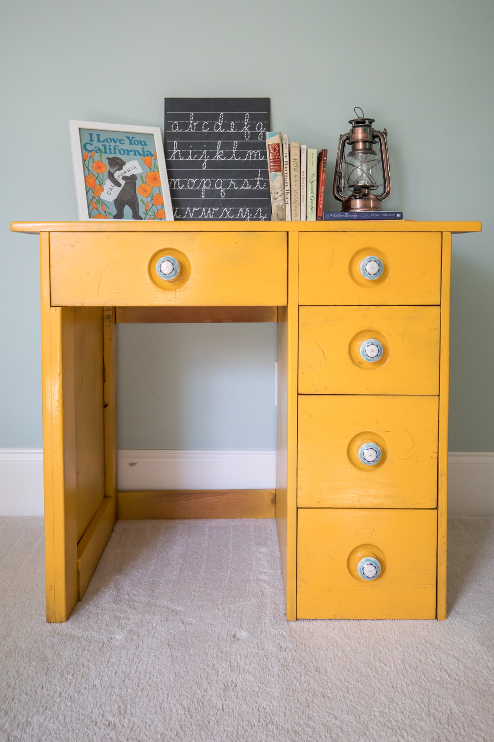 DIY: Desk refinishing project. (Marigold yellow spray paint) By Calm Cradle Photo & Design