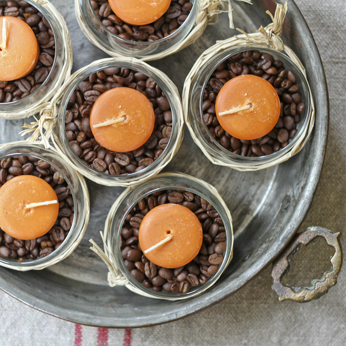 Simple fall DIY: Candle and coffee bean centerpiece. By Calm Cradle Photo & Design