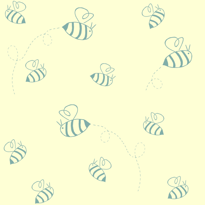 Small buzzing bees fabric (in custard and turquoise). By Calm Cradle Photo & Design. Available here: http://www.spoonflower.com/fabric/2162766