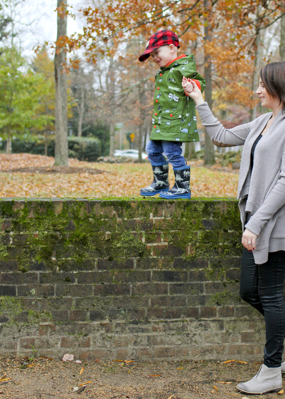 Portraits: Fall family session in the rain. Brick wall. Moss. Leaves. By Julia Soplop of Calm Cradle Photo & Design