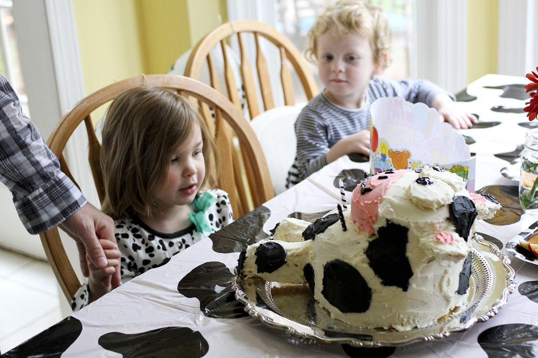 Cow-themed birthday cake and party. By Calm Cradle Photo & Design