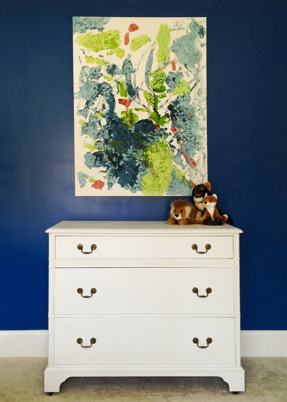 Around the house: Chalk paint dresser makeover. Before/after. Nursery preview. Benjamin Moore Blueberry. By Calm Cradle Photo & Design
