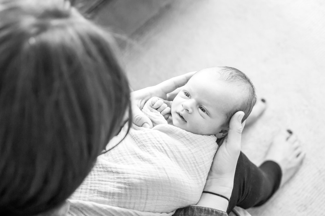 Lifestyle portraits: Black & white newborn session in a New York City Apartment. (NYC) By Calm Cradle Photo & Design (Chapel Hill, NC)